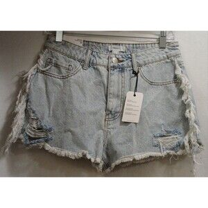 Forever 21 Retro High Rise Distressed Denim Shorts Size 28 Frayed Hem CUTE NWT